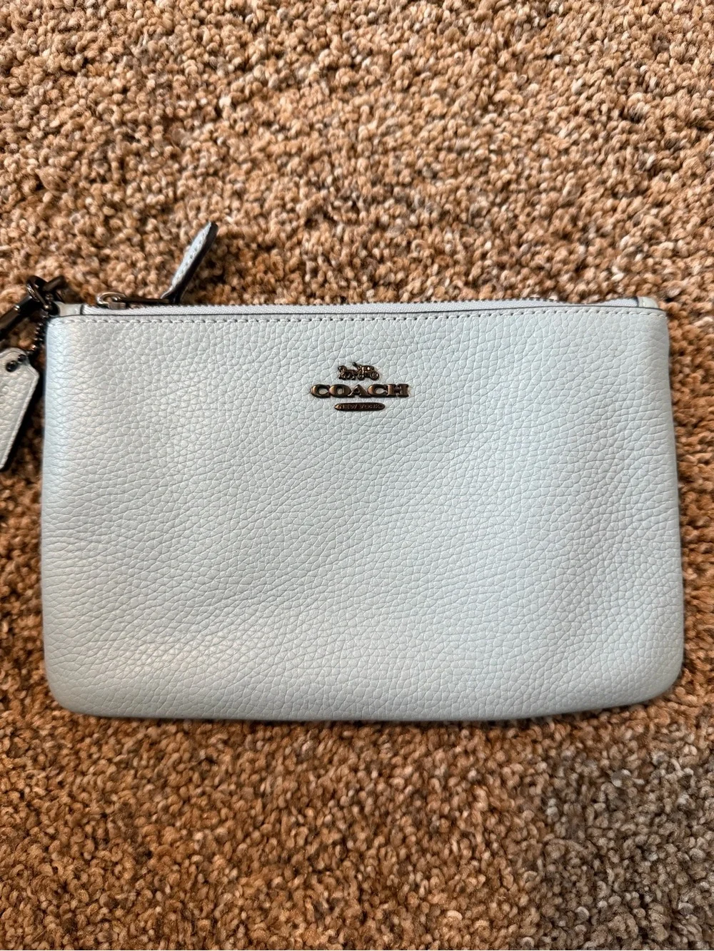COACH Light Blue Wristlet with Gunmetal Hardware